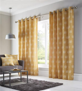 Eyelet ring curtains ochre yellow pair ready to hang lined window or door