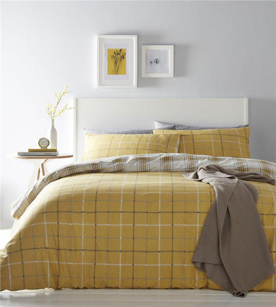 Tartan bedding set duvet set ochre yellow mustard checked quilt cover