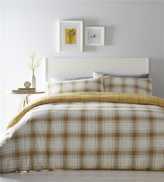 Check duvet sets reversible quilt covers ochre duck egg teal or mauve bedding