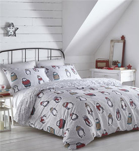 Grey duvet sets winter penguins stars quilt cover pillow cases Chistmas bedding