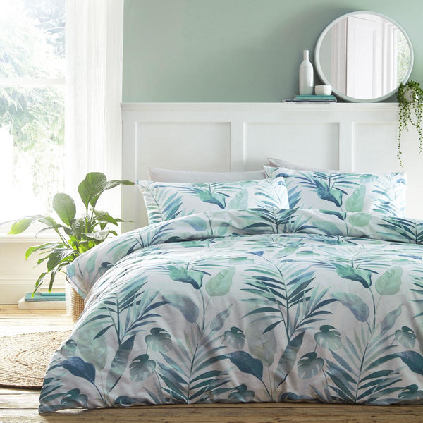Duvet set tropical palm leaf plant teal blue green pure cotton quality bed cover