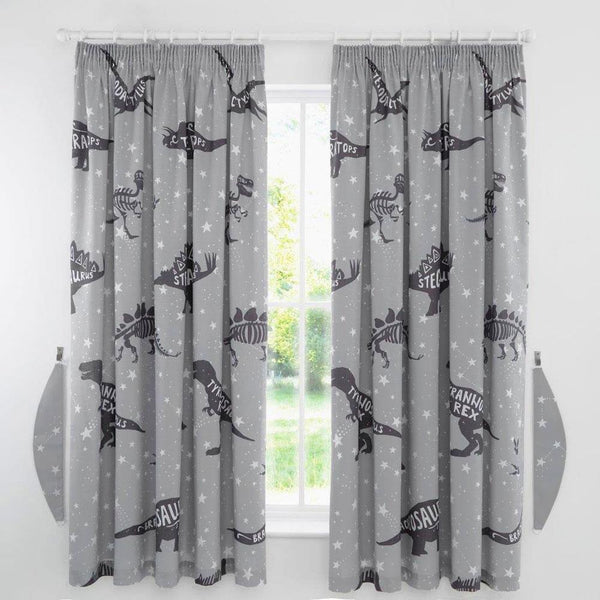 Dinosaur curtains boys grey pair of pencil pleat style bedroom curtains 66 x 72"