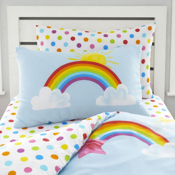 Girls Duvet Set Pretty Blue Sky Bright Rainbows Quilt Cover Pillow Case Bedding