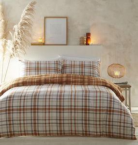 Flannelette bedding duvet set rust check cover cosy warm brushed cotton tartan