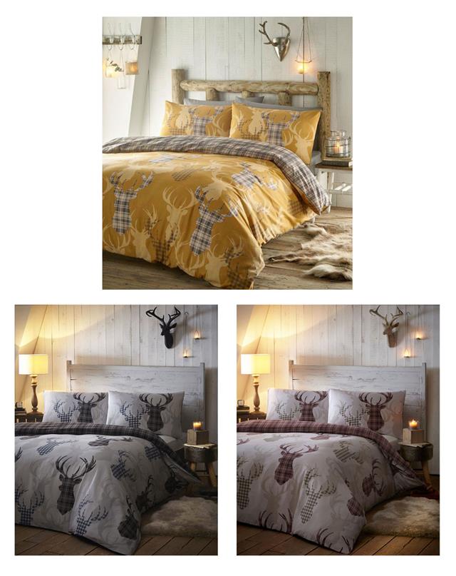 New stag duvet cover sets with check reverse in shades of grey or natural