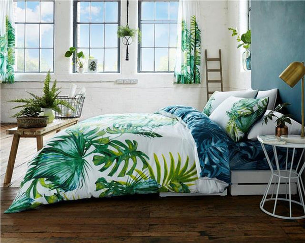Bedding set green forest fern palm leaves jungle print duvet sets quilt cover