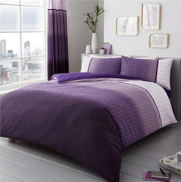 Duvet sets in grey teal or purple geometric shapes quilt cover & pillow cases