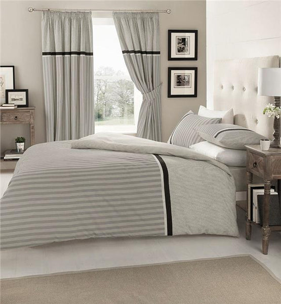 Grey duvet set quilt cover pillow cases stripe bedding classic linear bed linen