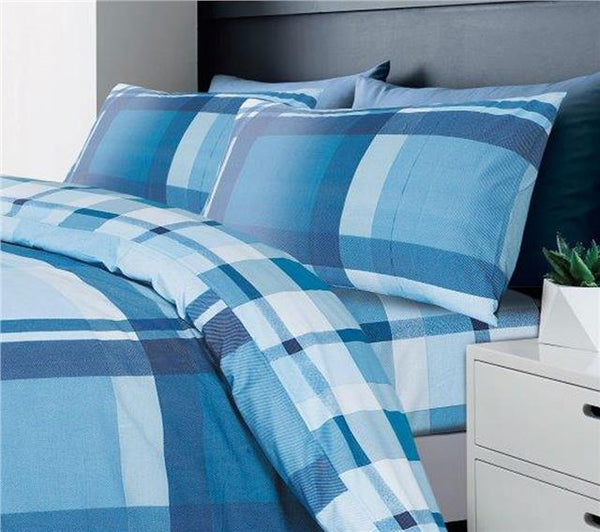 Blue bedding duvet set check quilt cover pillow cases modern light blue tartan