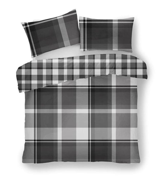 Grey bedding duvet set check quilt cover & pillow cases modern charcoal tartan