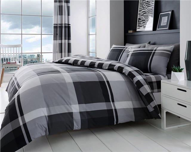 Grey bedding duvet set check quilt cover pillow cases modern charcoa Homemaker Bedding