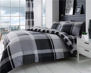 Grey bedding duvet set check quilt cover & pillow cases modern charcoal tartan