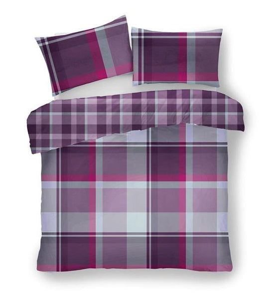 Check duvet sets purple pink tartan bedding quilt cover pillow cases