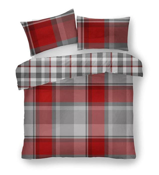 Tartan duvet sets red & grey check contemporary bedding quilt cover pillow cases
