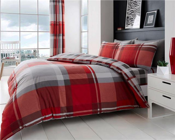 Tartan duvet sets red & grey check contemporary bedding quilt cover pillow cases