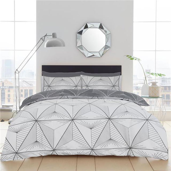 Duvet set geometric charcoal grey linear design bedding quilt cover pillow cases